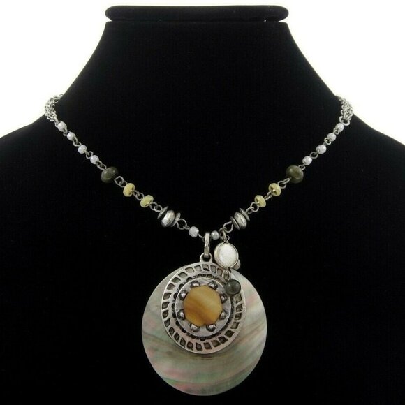 CHICO'S ABALONE SHELL PENDANT WITH CHARMS 3-STRANDED BEADED 18-21" NECKLACE - Picture 7 of 12